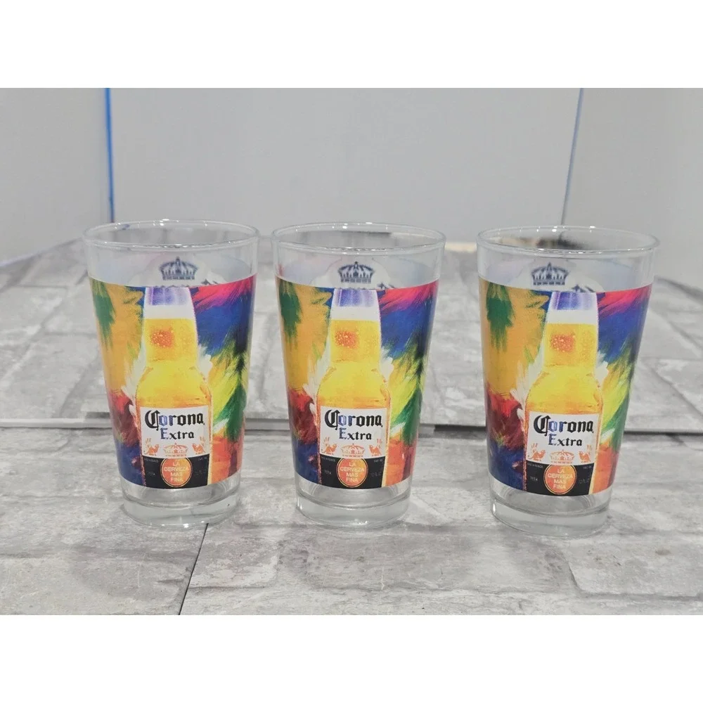 Corona Extra Cerveza Mexican Day Of The Dead Sugar Skull Pint Glasses (Set of 3)